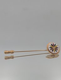 Gold Tone Cloisonn Enamel Multicolor Flower Stick Pin
