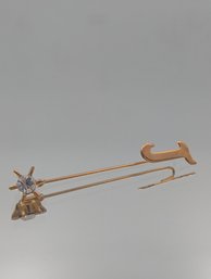 Gold Tone J Initial - Ship Wheel Rhinestone Stick Pin