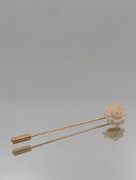 Carved Rose Stick Pin Ivory Color Floral Lapel Hat Pin