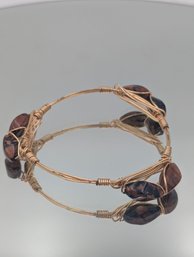 Gold-Tone Wire Wrapped Bangle Bracelet With Mahogany Obsidian