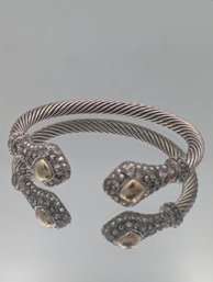 Silver-Tone Twisted Cable Cuff Bracelet With Rhinestone Accents