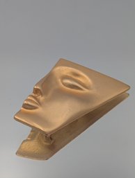 Gold Tone Abstract Human Face Mask Brooch - Matte Finish