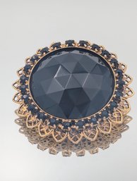 Filigree Gold Tone & Faux Onyx Brooch Pendant