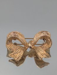 Textured Gold Tone Bow Brooch