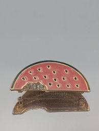 Enamel Watermelon Slice Brooch With Crystal