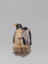 Enamel And Rhinestone Penguin Family Pin