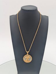 1941 Walking Liberty Half Dollar Coin Pendant Necklace Gold Tone Chain