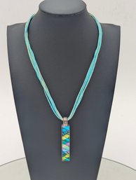 Mexican 925 Sterling Silver Abalone Mosaic Bar Pendant Necklace 24.5g