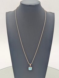 Sterling Silver 925 Blue Stone Square Pendant Necklace 6.72g