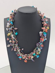 Boho Multi Strand Beaded Statement Necklace Colorful Chips
