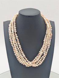 5 Strand Freshwater Baroque Pearl Necklace Pink Cream 17'