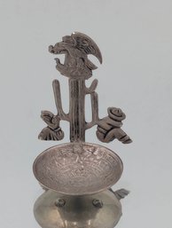 Mexican Silver Sombrero Dish W/ Eagle & Cactus Figural Scene 8.55g