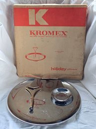 Vintage Kromex Chrome Single Tier Tidbit Tray Holiday Giftware No. 562 W/ Original Box