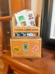 Vintage Wood Trading Stamp Saver Box Philatelist Organizer With Foreign Stamps