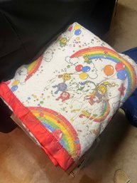 Vintage Rainbow Brite Blanket Twin Bed Size Satin Trim 1980s Hallmark Characters