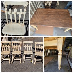 Vintage Farmhouse Dining Table With 4 Matching Chairs  5 Piece Set