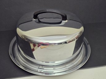 Vintage NOS Chrome Cake Carrier Locking Dome Cover Plate 1950s 1960s Mid Century Modern Kitchen