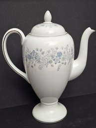 Vintage Wedgwood Bone China Coffee Pot Blue Floral Silver Trim Made In England