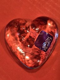 Simon Pearce Hand Blown Clear Art Glass Heart Paperweight Signed Engraved Vermont Studio
