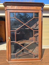 Antique Colonial Revival Hanging Corner Cabinet Glass Door