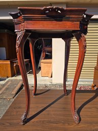Vintage Carved Mahogany Cabriole Leg End Table #1