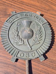 Vintage Cast Metal Scottish Clan Leslie Cemetery Grave Marker On Iron Rod #2