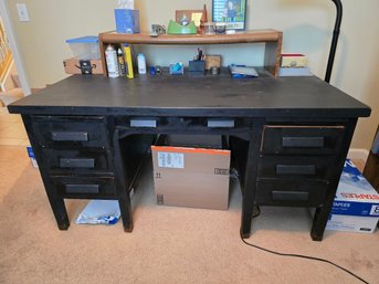 Vintage Solid Oak Executive Desk Painted Black