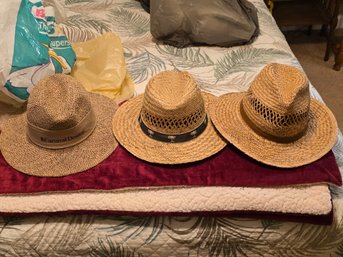 Lot Of 3 Straw Sun Hats Natural Woven Beach Summer Hats Carnival Destiny
