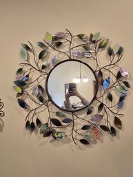 Metal Leaf Branch Wall Mirror Round Decorative Nature Botanical Design