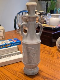 Vintage Slag Glass Bottle Greek Olympiad Athlete Relief Urn Style W Stopper