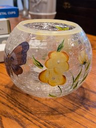 Round Glass Decorative Painted Floral Votive Holder