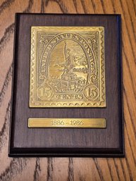 Avon 1985 Statue Of Liberty Centennial Brass Plaque 15 Cent Stamp Design