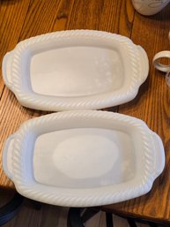 Vintage Freezer Gel Cold Serving Platters Set Of 2 White Rope Edge 14'