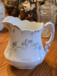 Antique Henry Alcock Semi-Porcelain Pitcher Purple Daffodil Transfer Gold Trim England