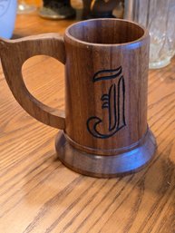 Vintage Philippine Imports Handcrafted Wood Beer Stein Tankard Monogram J Old English Engraved 6'