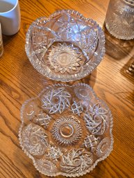 Vintage Cut Crystal Brilliant Bowls Lot Of 2 Sawtooth Edge Star Hobstar Pattern