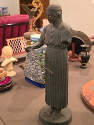 Vintage Greek Classical Draped Figure Statue Dark Patina Museum Reproduction Greece