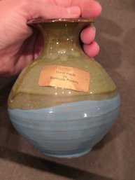 Bermuda Pottery Handmade Blue Green Drip Glaze Stoneware Vase