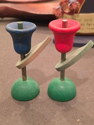 Aarikka Finland Vintage Wooden Tulip Flower Figures In Red And Blue Set Of 2
