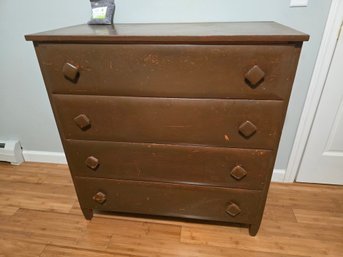 Vintage Brown Paint Wooden 4 Drawer Dresser
