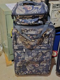 Jaguar 2-Piece Tapestry Luggage Set Rolling Suitcase Carry-On Navy Floral 90s