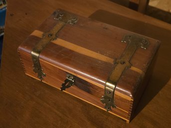 Vintage Wooden Dome Top Brass Hardware Mirror Lid Box