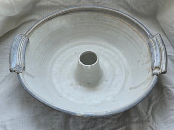 Vintage Studio Art Pottery Chicken Roaster Beer Can Cooker Double Handle White Gray Glaze