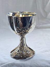 Vintage Silver Plate Double Wedding Lovers Cup Goblet Pair Nesting Rose Repousse 6'