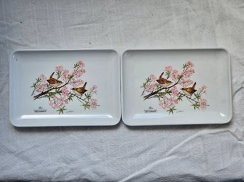 Vintage James Lockhart Wren Bird Melamine Tray Set 2 Cherry Blossom RD Importing Italy 6x4'