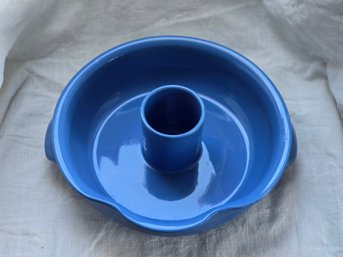 Ceramic Beer Can Chicken Roaster Pan Blue Glaze Handled Oven Cooker