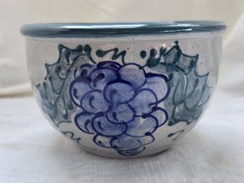 Vintage Great Bay Pottery No. Hampton NH Studio Stoneware Bowl Hand Made Blue Grape Motif 2000
