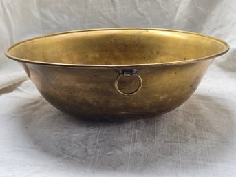 Vintage Brass Mixing Bowl Ring Handle Primitive Kitchen Farmhouse Hearth Decor