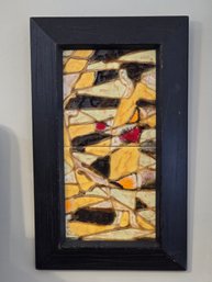Vintage Abstract Ceramic Art Tile Panel Yellow Black Red Framed Wall Art