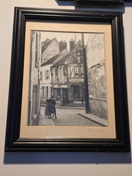 Vintage Neal Landy Signed Photograph French Street Scene Antiquites Shop Cyclist Framed
